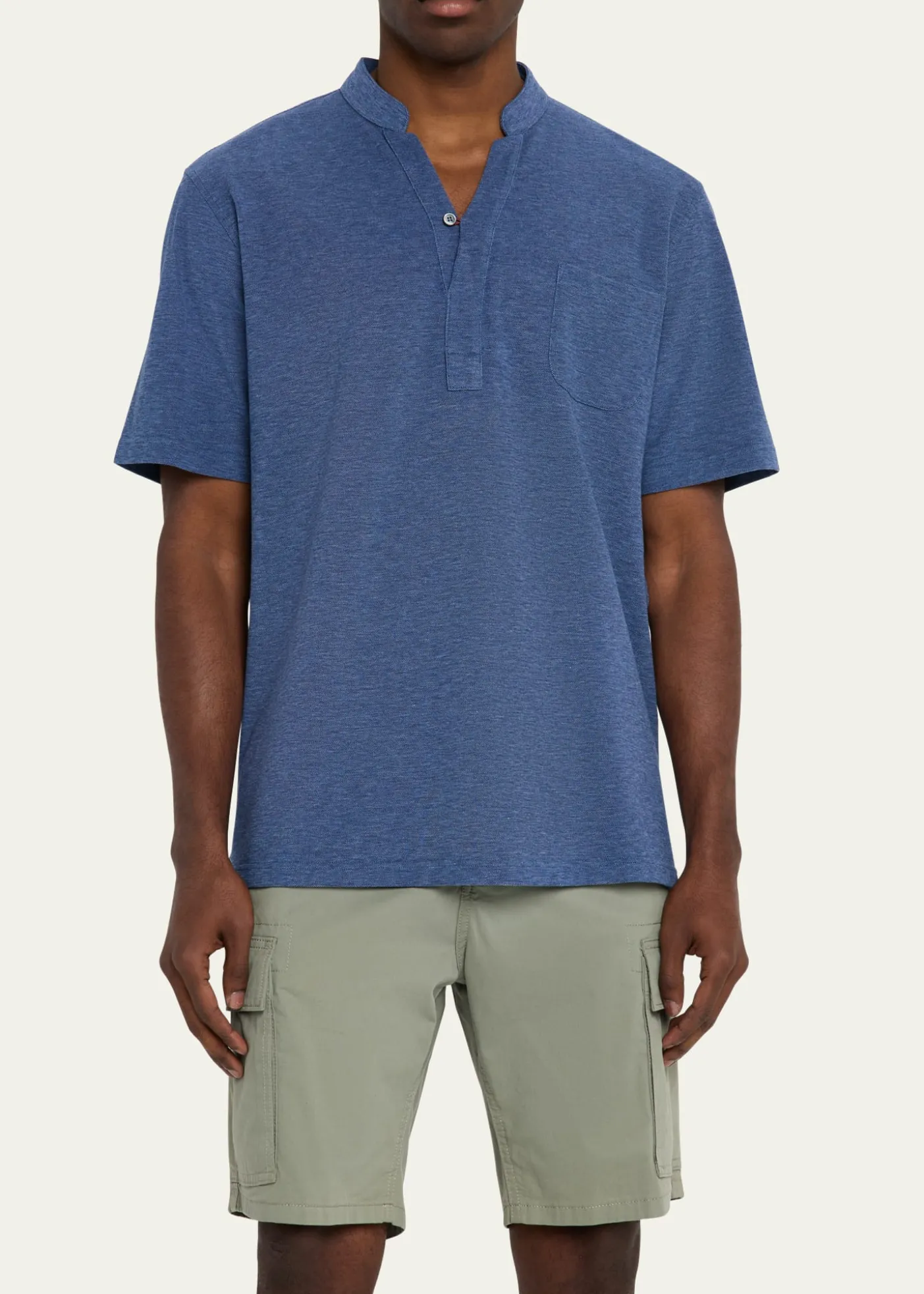 SeaseMen's Fish Tail V-Neck Pocket Polo Shirt