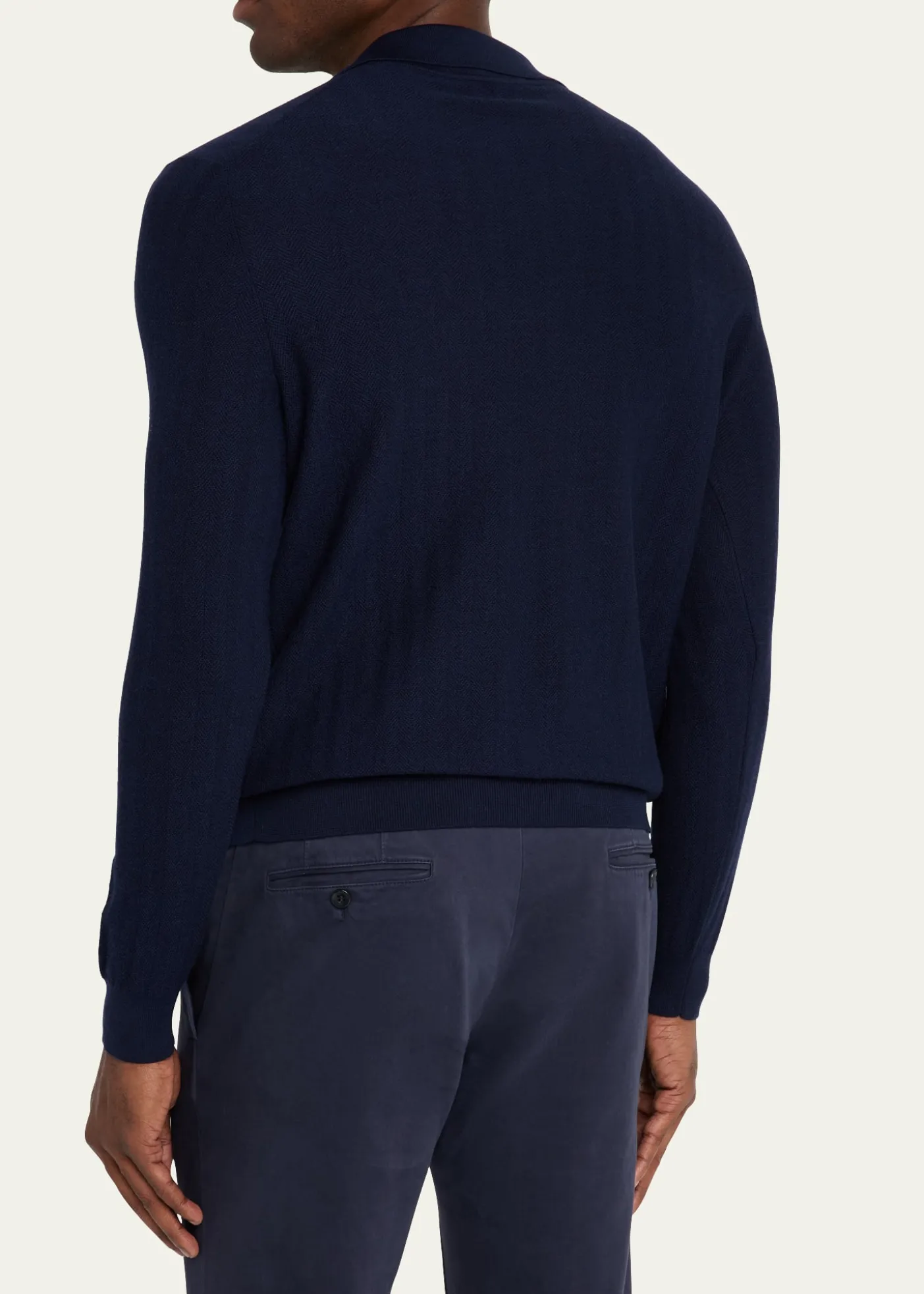 SeaseMen's Herringbone Johnny-Collar Polo Sweater