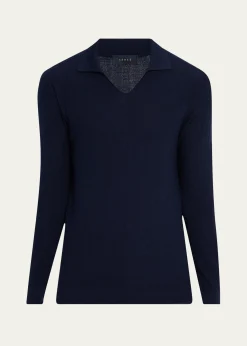 SeaseMen's Herringbone Johnny-Collar Polo Sweater