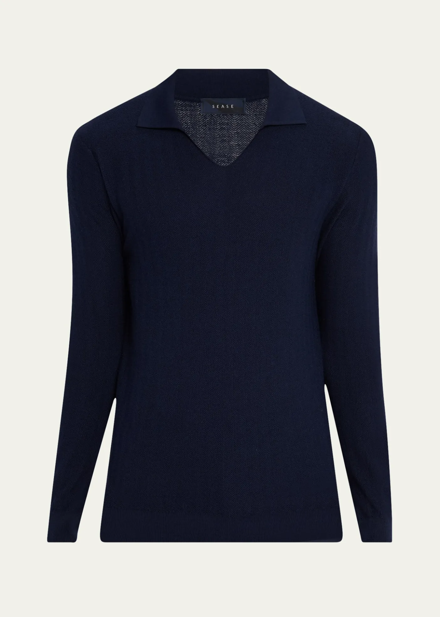 SeaseMen's Herringbone Johnny-Collar Polo Sweater