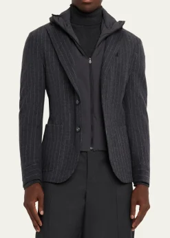 SeaseMen's Hooded Wool Pinstripe Blazer