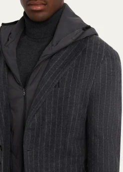 SeaseMen's Hooded Wool Pinstripe Blazer