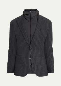 SeaseMen's Hooded Wool Pinstripe Blazer