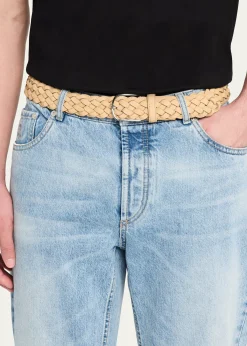 Simonnot GodardMen's Bicolor Braided Leather Belt, 35mm