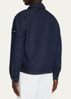 Stone IslandMen's Denim Button-Front Biker Jacket