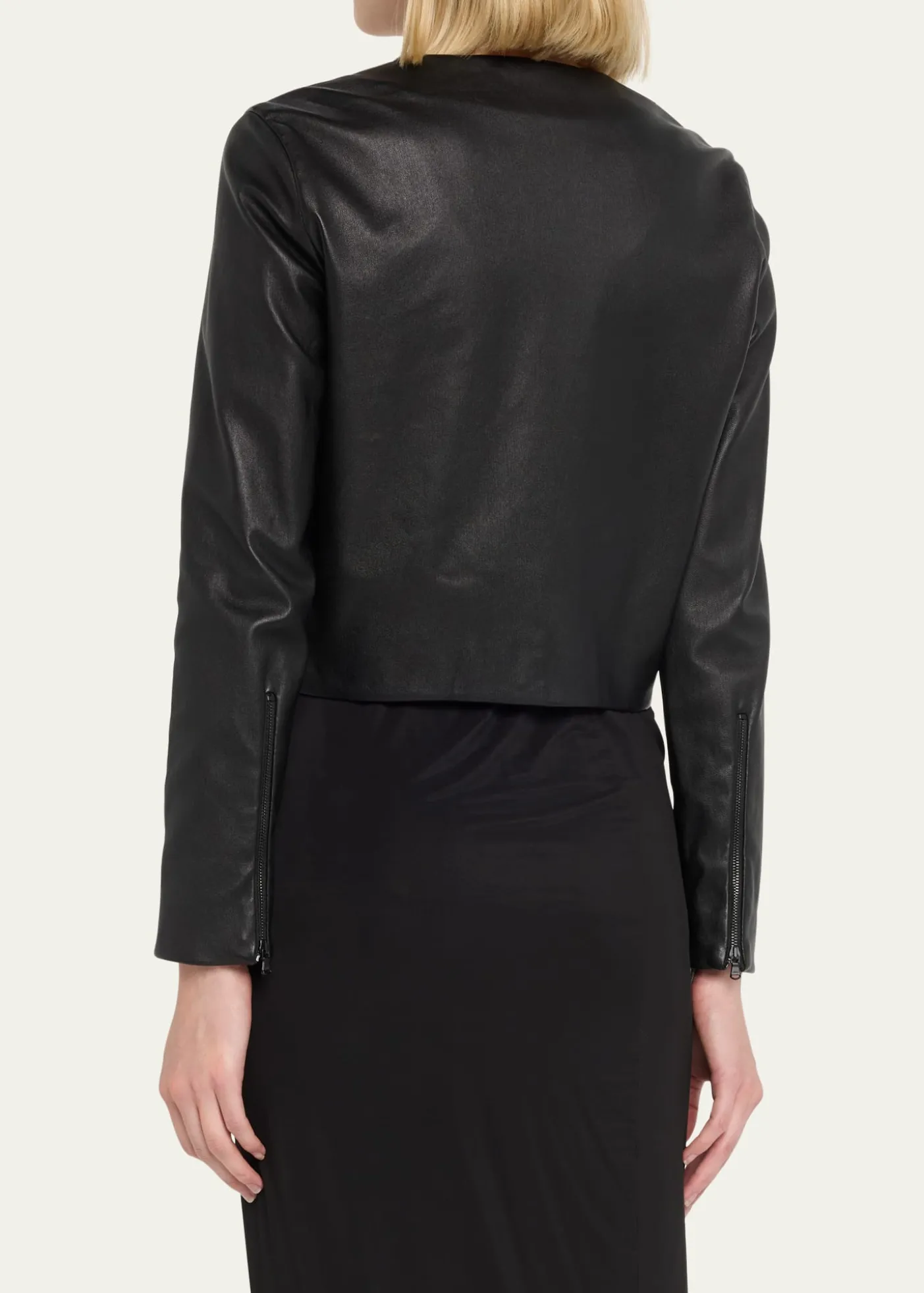 Susan BenderStretch Leather Long-Sleeve Cardigan Jacket