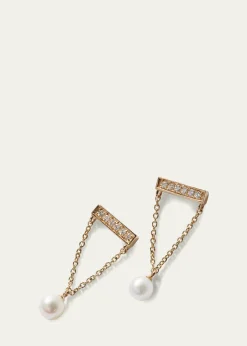 Sydney Evan14k Diamond Bar & Pearl Earrings