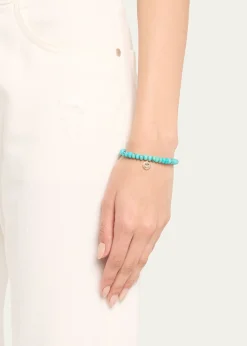 Sydney Evan14K Gold Pavé Happy Face Charm on Turquoise Bead Bracelet