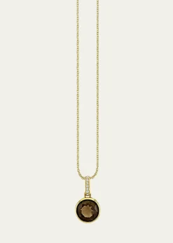 Sydney Evan14K Gold Smokey Topaz Icon Solitaire with Diamond Bail Necklace