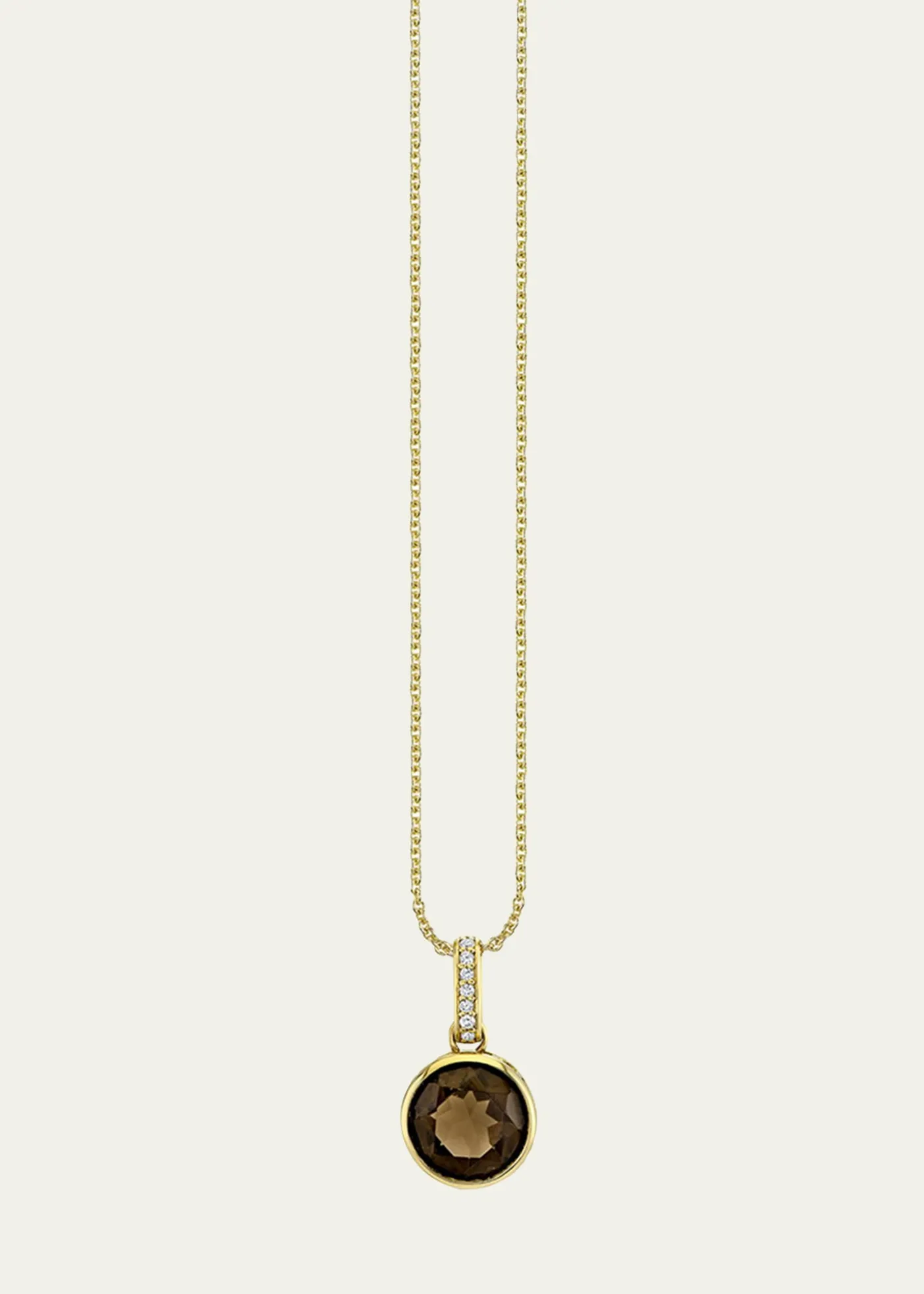 Sydney Evan14K Gold Smokey Topaz Icon Solitaire with Diamond Bail Necklace
