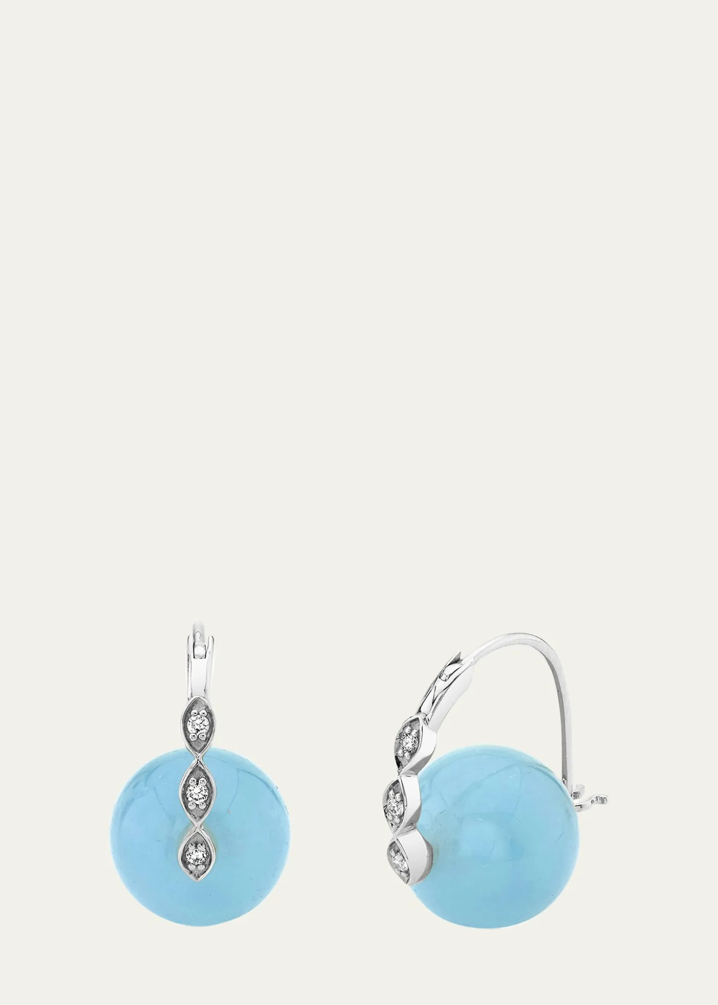 Sydney Evan14K White Gold Diamond Marquise Eye on Aquamarine Earrings, 12mm