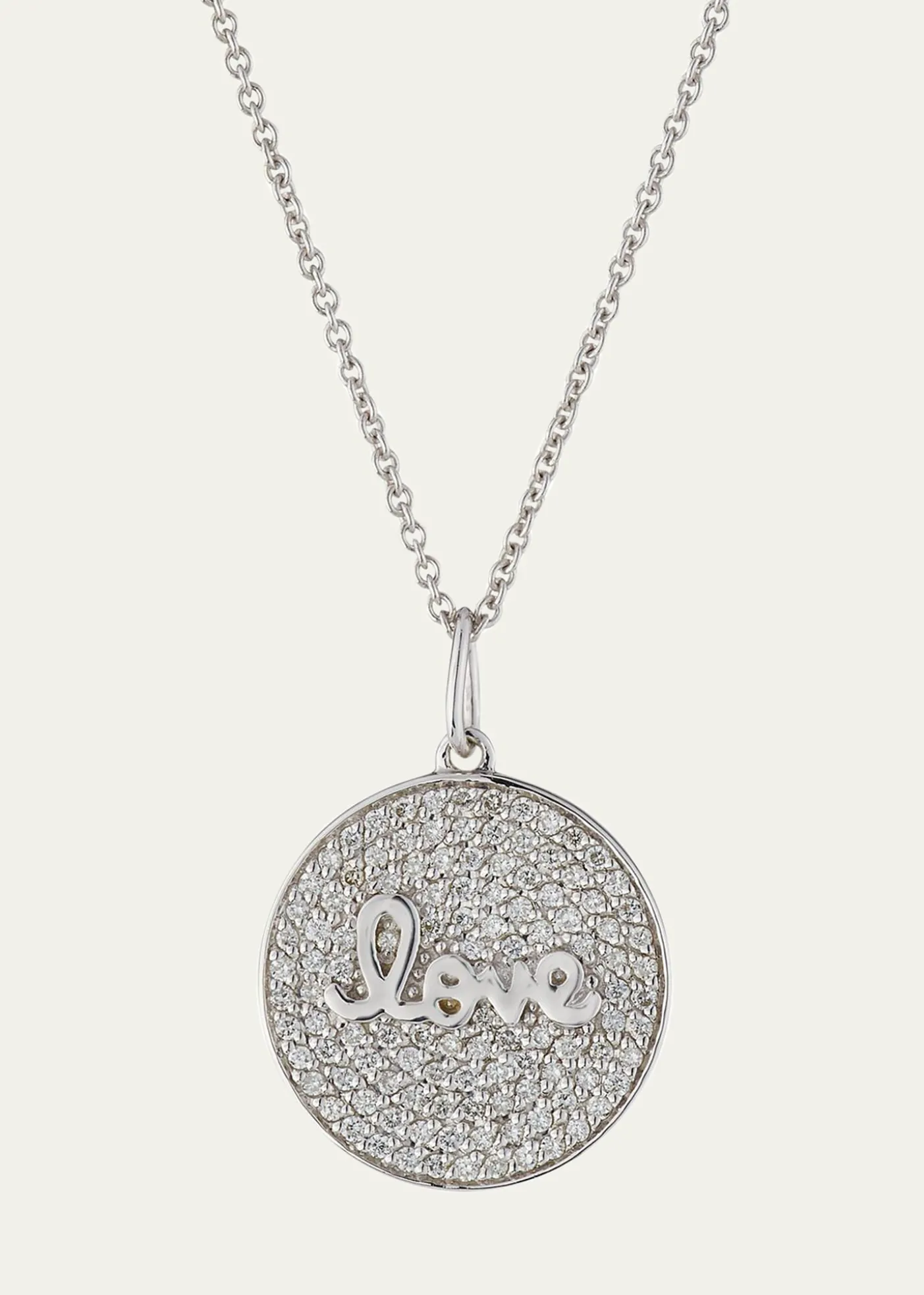 Sydney Evan14k White Gold Love Script Diamond Pave Medallion Necklace