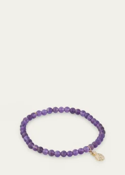 Sydney Evan14K Yellow Gold Diamond Pineapple Charm and Amethyst Bead Bracelet