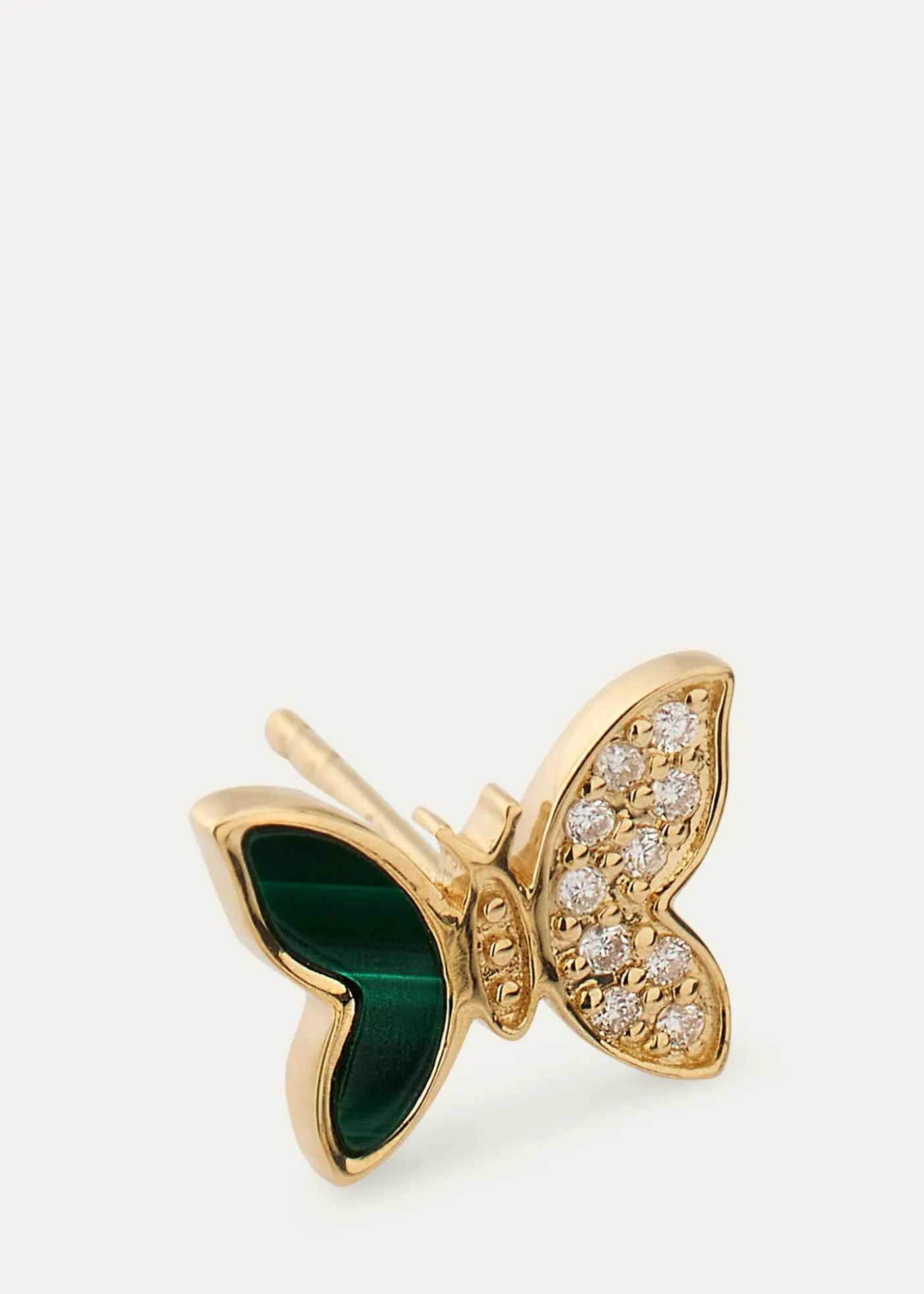 Sydney Evan14K Yellow Gold Diamond and Malachite Butterfly Earring, Single