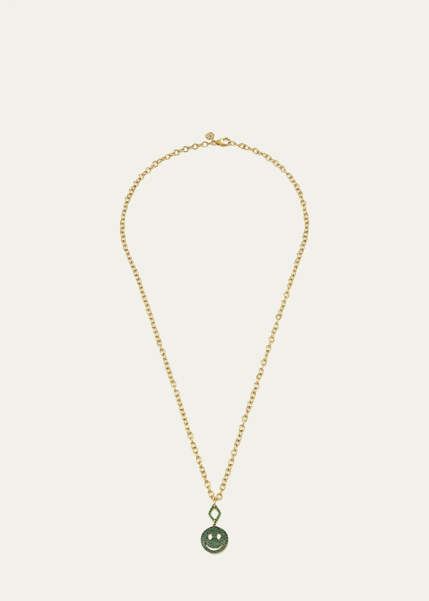 Sydney Evan14K Yellow Gold Emerald Happy Face Pendant Necklace