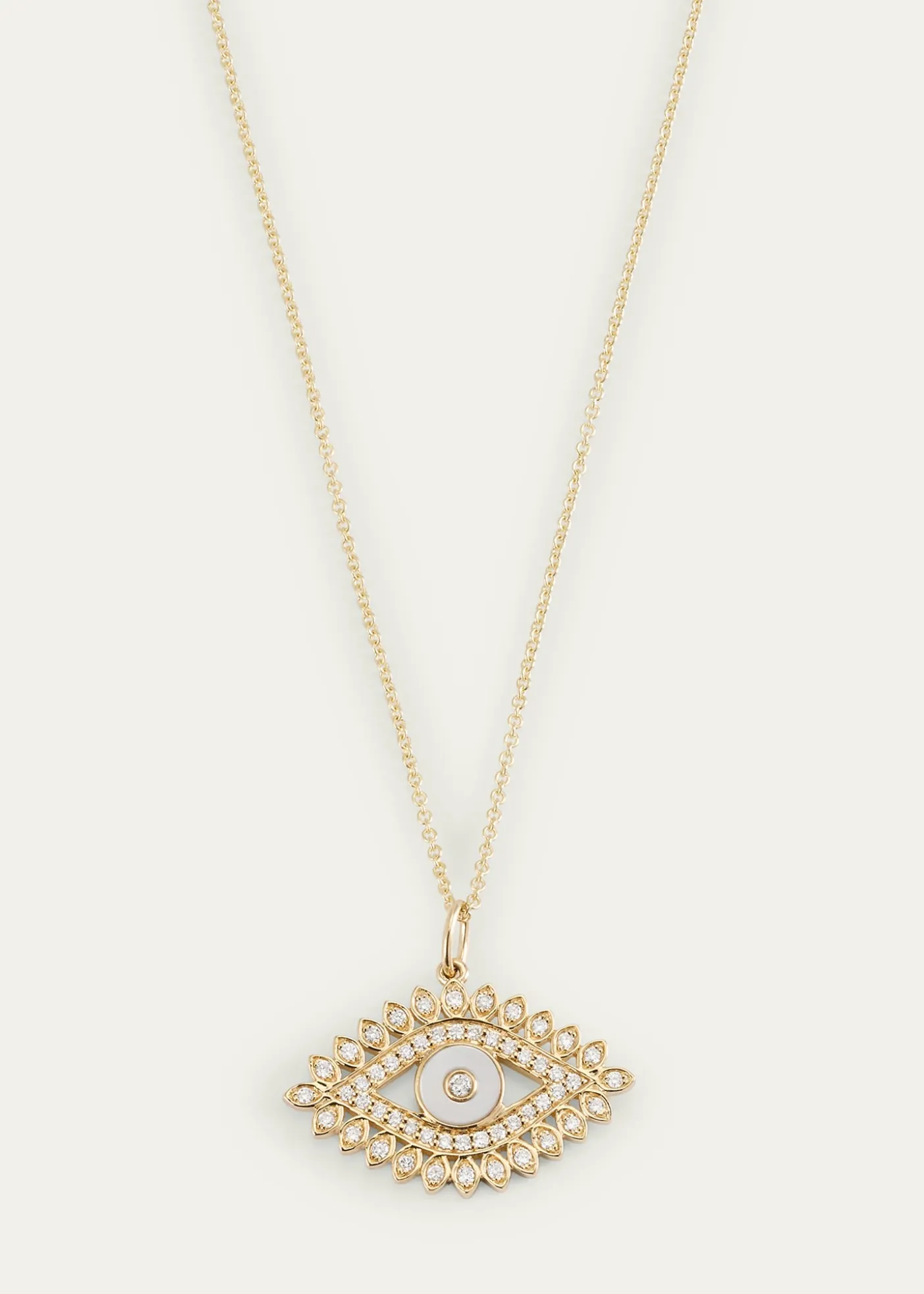 Sydney Evan14K Yellow Gold Evil Eye Marquise Border with Stone Inlay Charm Necklace