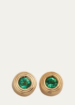 Sydney Evan14k Yellow Gold Fluted Emerald Stud Earrings