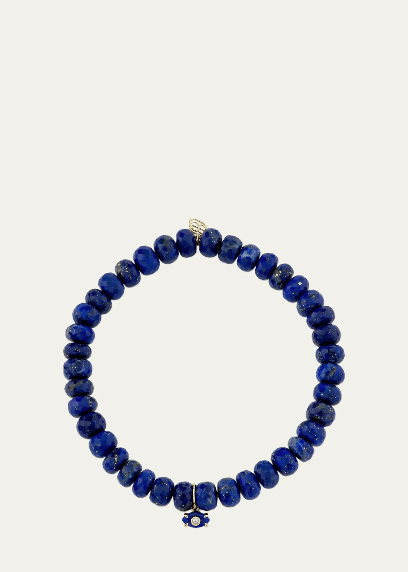 Sydney Evan14K Yellow Gold Tiny Carved Lapis Evil Eye Charm on Lapis Rondelle Bracelet