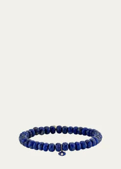 Sydney Evan14K Yellow Gold Tiny Carved Lapis Evil Eye Charm on Lapis Rondelle Bracelet
