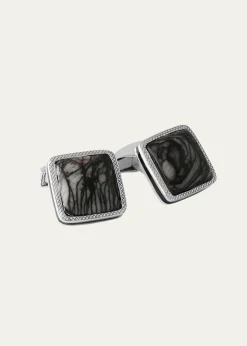 TateossianMarble Quartzite Silver Cufflinks