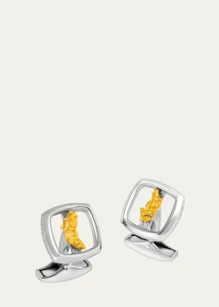 TateossianMen's Limited Edition Gold Nugget Cufflinks in Silver