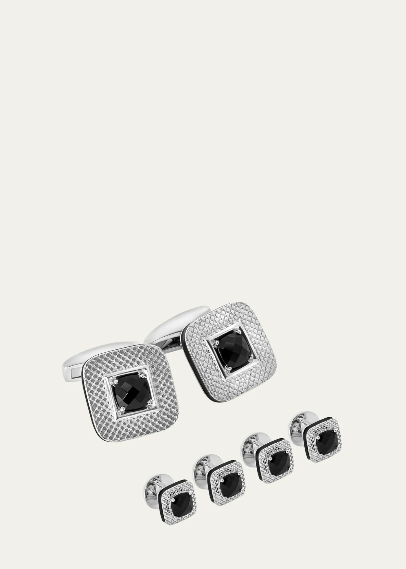 TateossianMen's Limited Edition Refratto Black Spinel Cufflink Shirt Stud Set