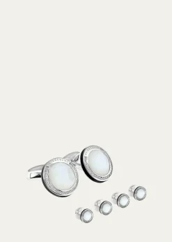 TateossianMother-of-Pearl Sterling Silver Cuff Links Stud Set