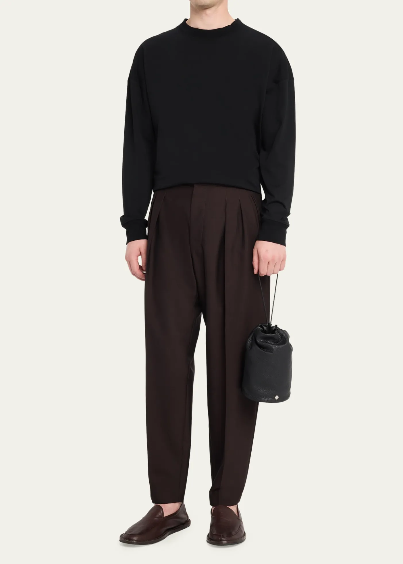 THE ROWMen's Sporty Leather Drawstring Pouch