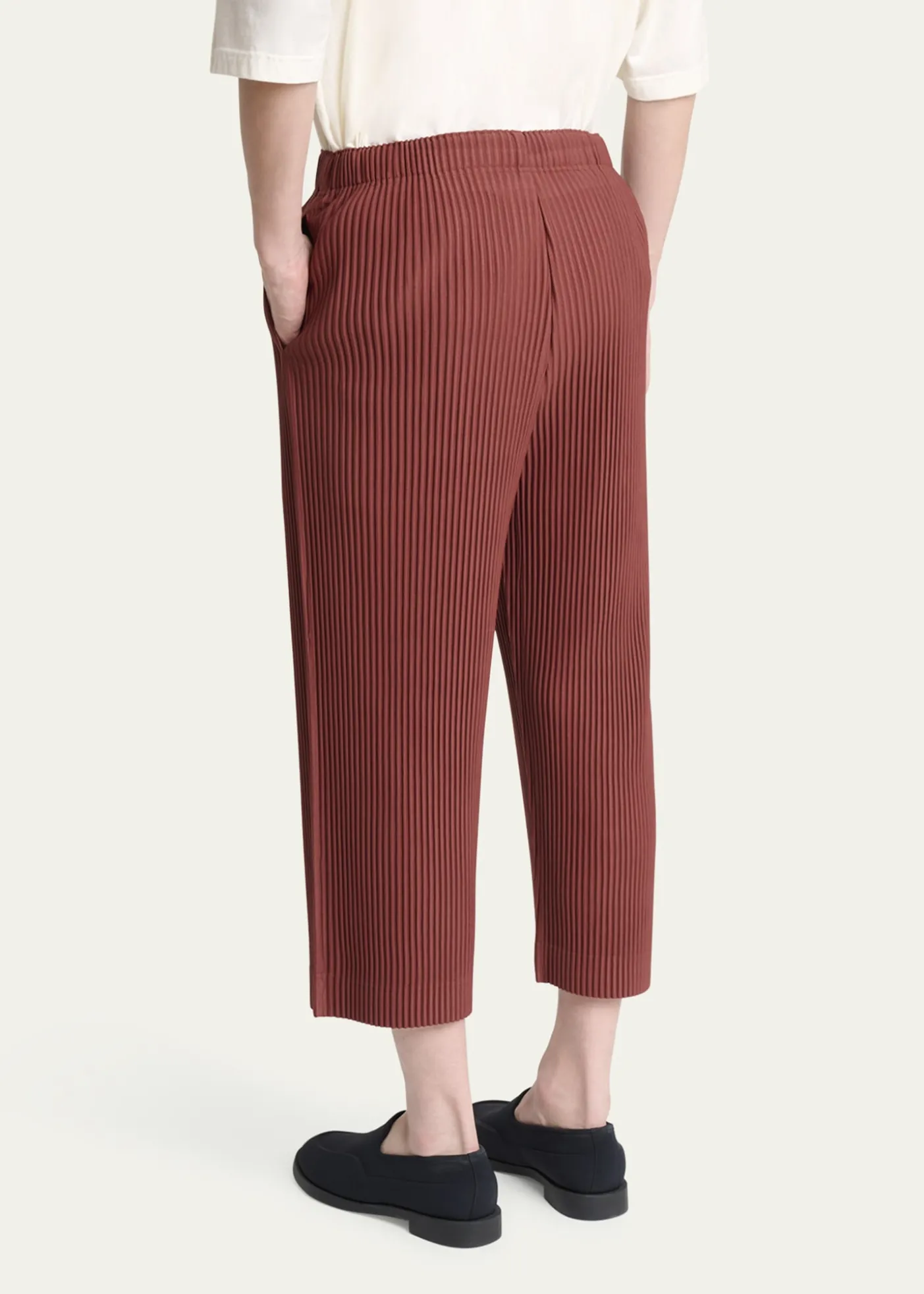 THIS ITEM IS NOT AVAILABLE.Homme Plisse Issey MiyakeMen's Cropped Brown Pleated Trousers
