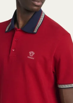 THIS ITEM IS NOT AVAILABLE.VersaceMen's Greca-Trim Cotton Pique Medusa Polo Shirt