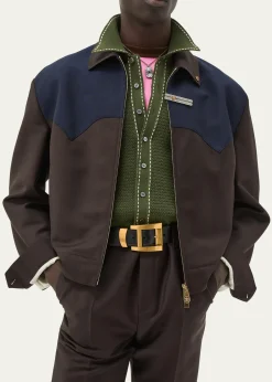 THIS ITEM IS NOT AVAILABLE.VersaceColorblocked Wool/Mohair Zip-Up Blouson Jacket