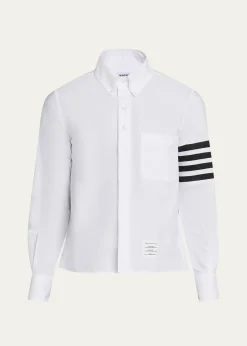 Thom BrowneMen's Cotton and Silk Straight Fit 4-Bar Sleeve Sport Shirt