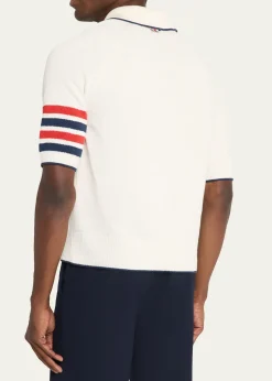 Thom BrowneMen's Linen and Cotton Knit 4-Bar Sleeve Polo Shirt