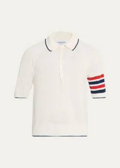 Thom BrowneMen's Linen and Cotton Knit 4-Bar Sleeve Polo Shirt