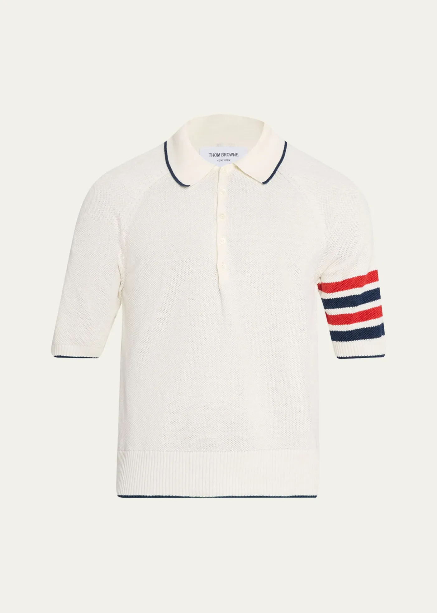 Thom BrowneMen's Linen and Cotton Knit 4-Bar Sleeve Polo Shirt