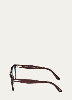 TOM FORDMen's Blue Light-Blocking Square Glasses with Clip-On Lenses