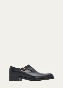 TOM FORDMen's Edgar Burnished Leather Monk-Strap Loafers