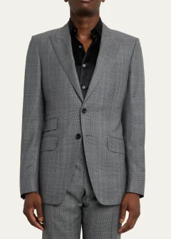 TOM FORDMen's Herringbone Wool Prince of Wales Peak-Lapel Suit