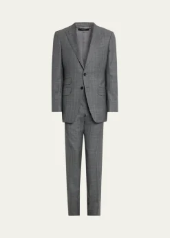 TOM FORDMen's Herringbone Wool Prince of Wales Peak-Lapel Suit