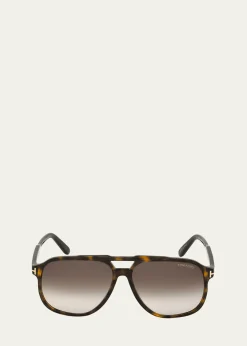 TOM FORDMen's Raoul Gradient Tortoiseshell Aviator Sunglasses