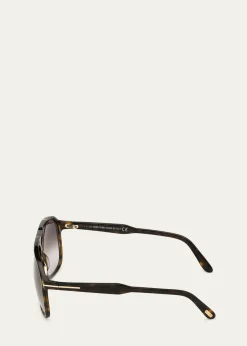 TOM FORDMen's Raoul Gradient Tortoiseshell Aviator Sunglasses