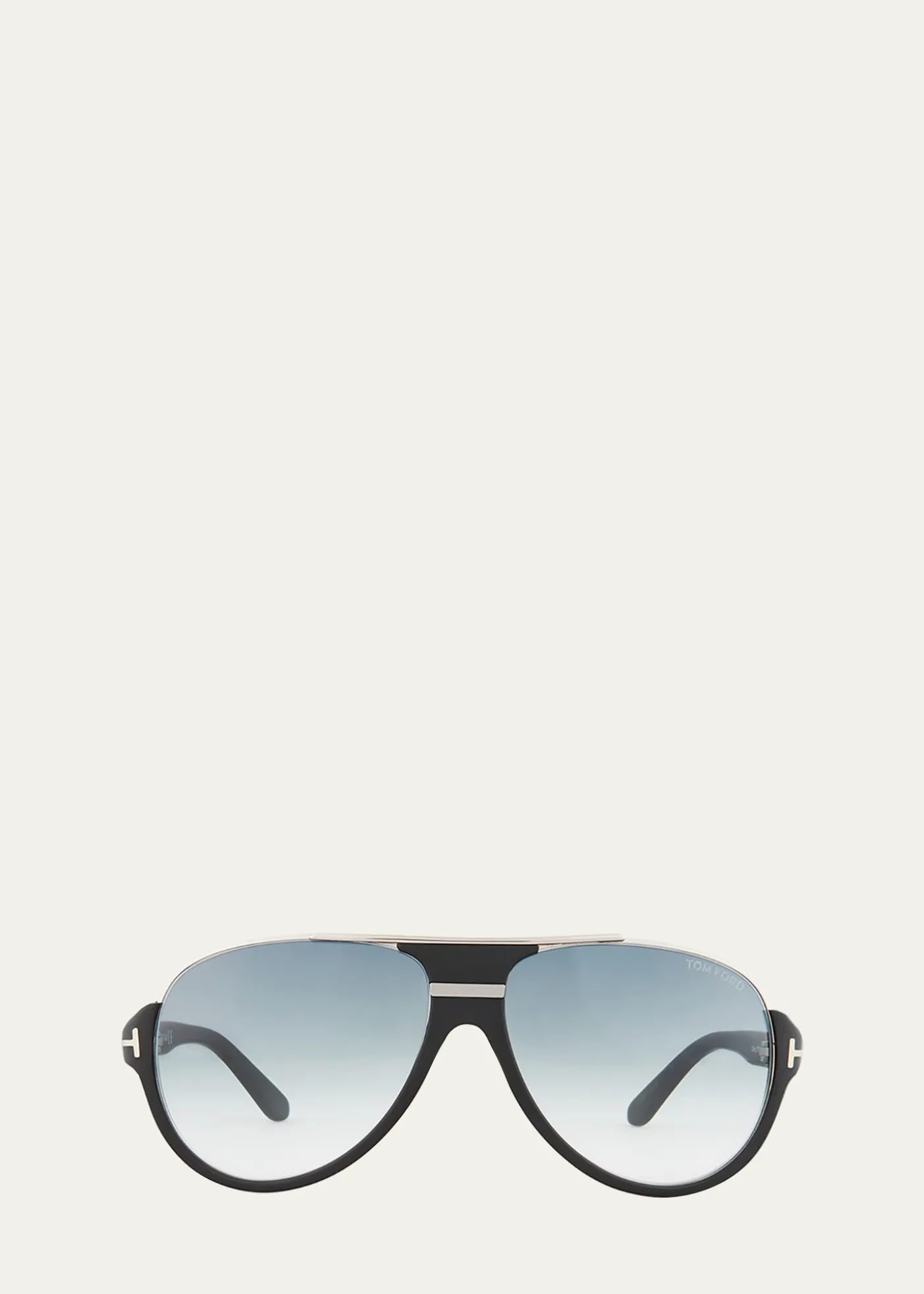 TOM FORDDimitry Half-Rim Aviator Sunglasses, Matte Black/Shiny Dark Ruthenium/Gradient Blue