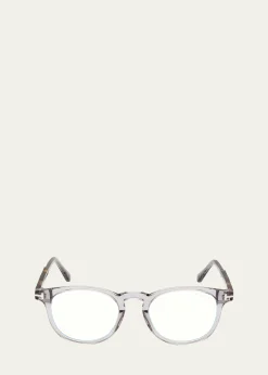 TOM FORDMen's Blue Light Blocking Acetate Round Optical Glasses