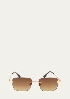 TOM FORDMen's Jake Rimless Rectangular Metal Sunglasses