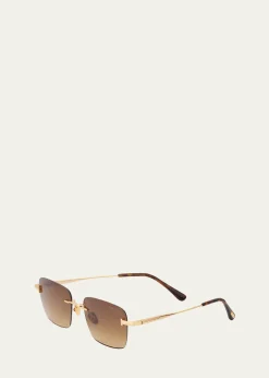 TOM FORDMen's Jake Rimless Rectangular Metal Sunglasses