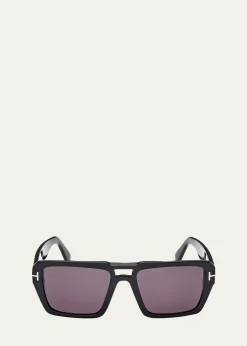 TOM FORDMen's Redford Acetate Rectangle Sunglasses