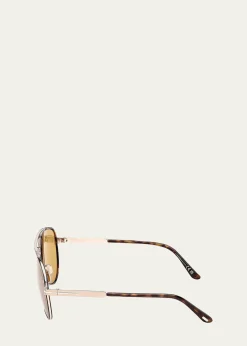 TOM FORDMen's Rupert 02 63mm Metal & Acetate Aviator Sunglasses