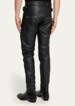 TOM FORDMen's Slim Fit Grained Leather Biker Pants