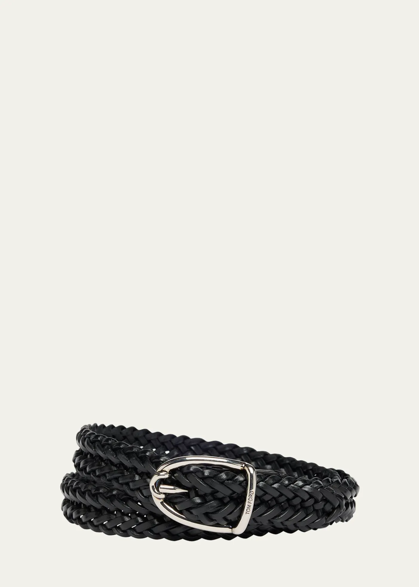 TOM FORDMen's Woven Leather Angled-Buckle Belt