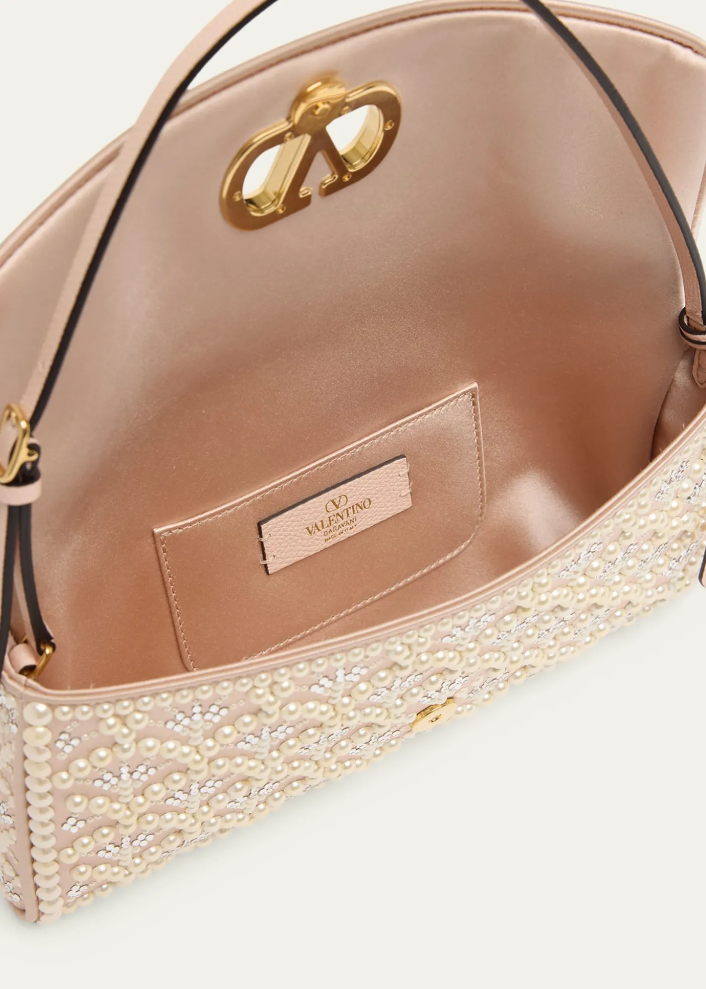 Valentino GaravaniDevain Pearly-Embellished Satin Top-Handle Bag